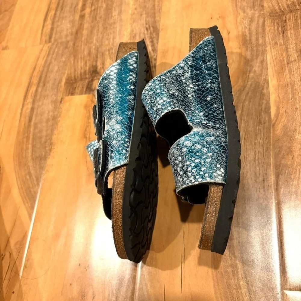 Birkenstock Classic Arizona Anaconda Women's Mules Turquoise Size 7 -7.5 - Picture 12 of 13